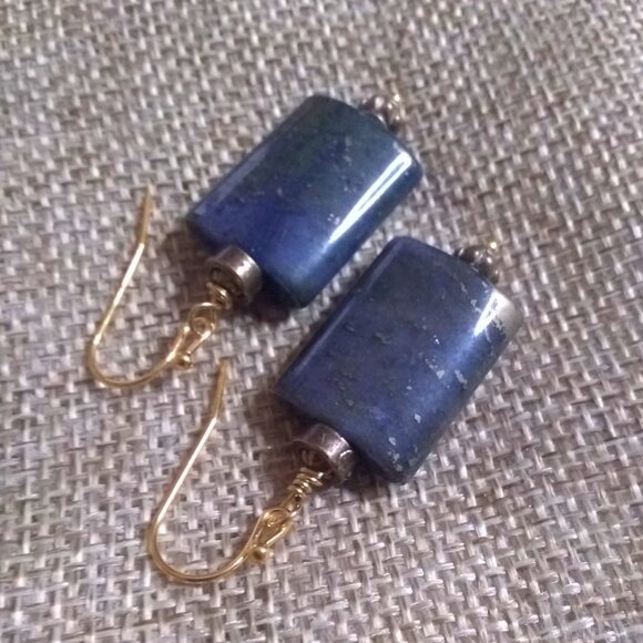 Handmade Jewelry - Minimalist! Night Sky + Stars! Deep Blue Speckled Jasper Earrings